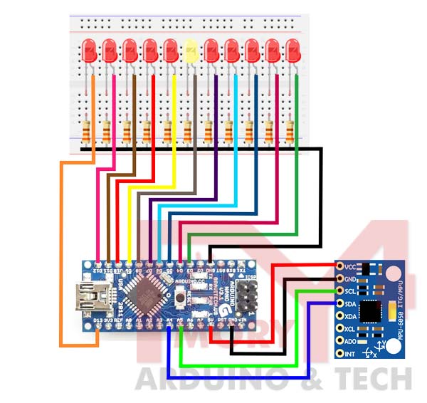 Arduino LED Spirit level using Accelerometer MPU6065